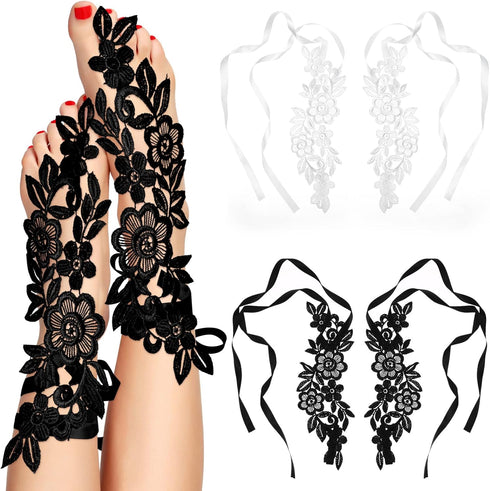 2 Pairs Lace Barefoot Sandals Sexy Lace Barefoot Embroidery Anklet with Toe Ring Vintage Floral Lace Anklet Slave Barefoot Sandals Foot Jewelry fo...