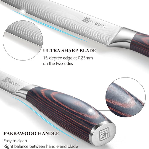 PAUDIN 8-Inch Carving Knife - Ultra Sharp Brisket Slicing Knife, Premium German Stainless Steel With Ergonomic Handle for BBQ, Roast, Meats and Ve...