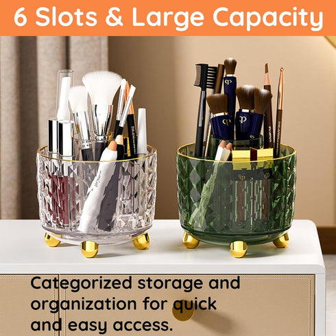 360° Rotating Makeup Brush Holder Organizer, Clear Desktop Bathroom Vanity Organizer and Storage Countertop Skincare Organizer, 6 Slot Make up Bru...