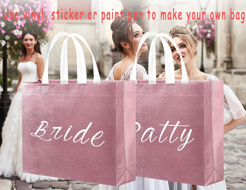 Set of 5 Glossy Reusable Grocery Bags Reusable Gift Bags with Handles Bachelorette Gift Bag Non-Woven Bridesmaid Bag for Women Birthday Wedding Pa...