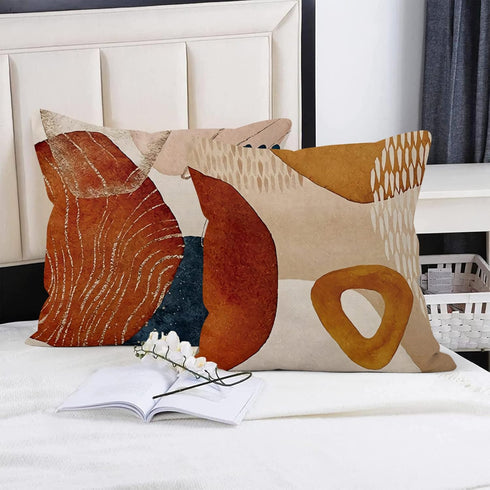 Abstract Boho Pillow Covers 18x18 Inch, Terracotta Beige Throw Pillow Covers Mid Century Linen Pillow Cases for Sofa Couch Car, Set of 4 (No Inser...