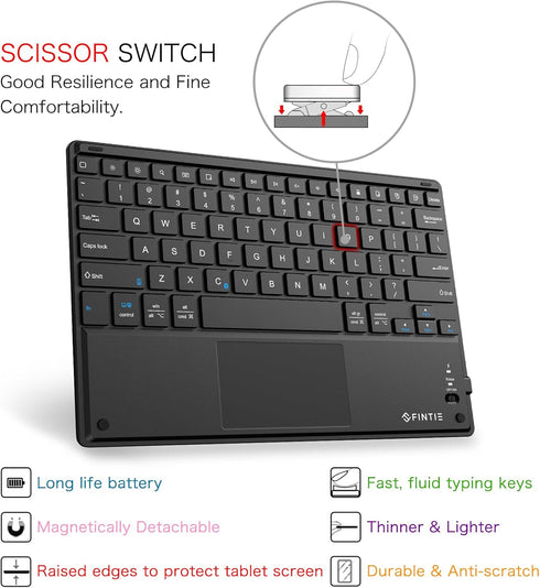 Fintie Ultrathin 4mm Wireless Bluetooth Keyboard with Built-in Multi-Touch Touchpad for iPad, iPhone, Samsung Galaxy, Nexus, Microsoft Surface, HP...