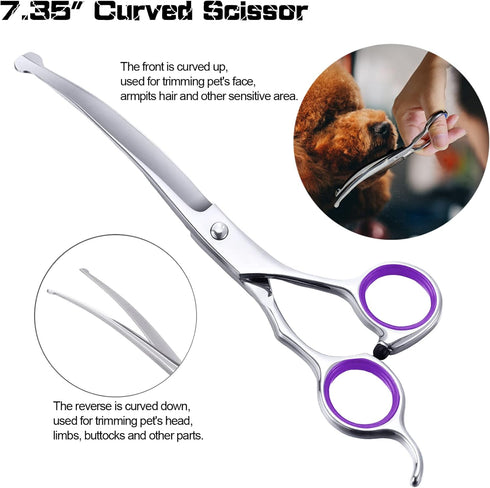 5 in 1 Dog Grooming Scissors Kit with Safety Round Tips Dog Scissors for Grooming 4CR Stainless Steel Grooming Scissors for Dogs and Cats, Profess...