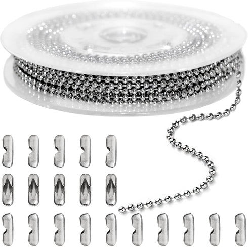 Jishi 33ft Stainless Steel Ball Chain 2mm Bead Dog Tag Chain Beaded Necklace Chains for Jewelry Making Bracelet Military Crafts, Silver Metal Pull...