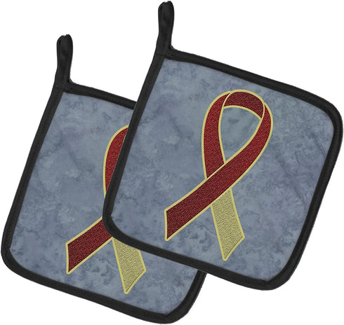 Caroline's Treasures AN1218PTHD Burgundy and Ivory Ribbon for Head and Neck Cancer Awareness Pair of Pot Holders Kitchen Heat Resistant Pot Holder...
