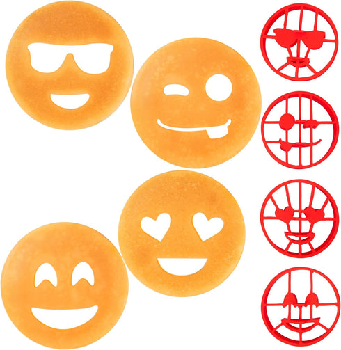 Emoji Pancake Molds & Egg Rings- 4 Pack for Kids AND Adults- Reusable Silicone Smiley Face Maker Doubles as Cookie Cutter- Breakfast Treat, Baking...