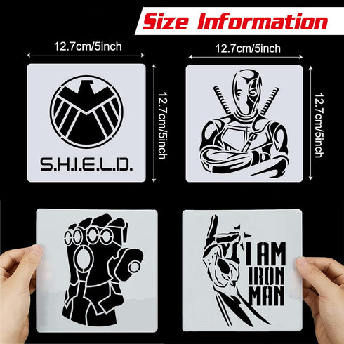 25 Pcs Superhero Stencils for Painting on Wood Canvas - Kids Drawing Painting Stencil Art Supplies Superhero Avatars and Logo Stencils for Home De...