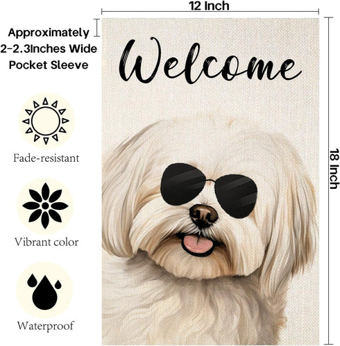 Welcome Maltese with Sunglasses Garden Flag Small Vertical Double Sided Decorative House Yard Decor Flag for Outdoor Decoration 12x18 inch(6047)...