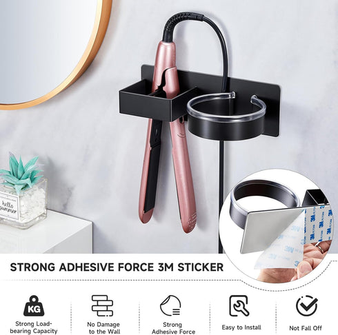 Hair Dryer Holder Blow Dryer Holder Wall Mounted, Adhesive Hair Straightener Holder, Hair Tool Organizer for Curling Iron Holder, Stainless Steel ...