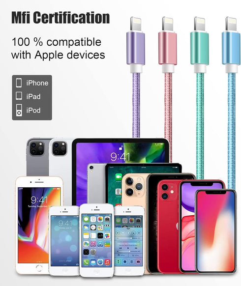 Souina iPhone Charger Cord,4-Pack?3FT/6FT/6FT/10FT? MFi Certified Lightning Cable Fast Charging Cord Nylon Braided iPhone Charging Cable Compatibl...