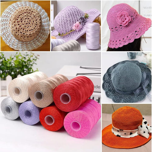 2 PCS 200g Summer Sun Hat Yarn for Crocheting, Ice Linen Silk Hand Knitting Light Body Yarn, Polyester Hollow Yarn for DIY Summer Cool Hat Shoes B...