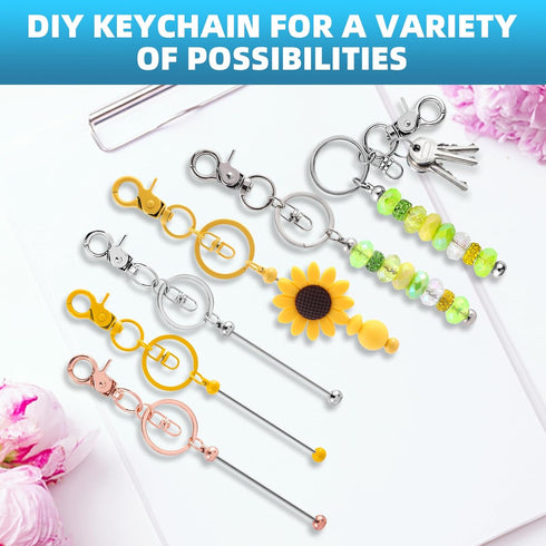 20 Pieces Beadable Keychains Bars - Diy Multicolor Blank Beadable Keychains Bulk - Keychain Bars for Beads Suitable for Silicone & Rubber - Beaded...