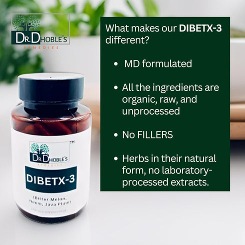 Dibetx-3 - Malabar Plum (Jamun), Neem (Azadirachita Indica), Bitter Melon (Karela), Ayurvedic Herbal Blend, Vegan, Organic, Gluten-Free, Lactose-F...