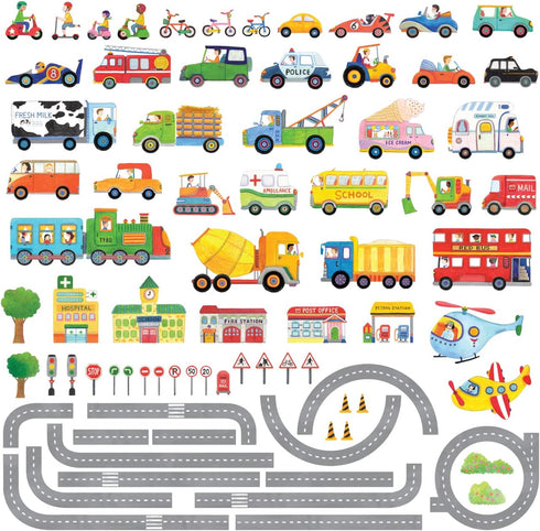 DECOWALL SG3-1404P1405 The Road and Cars Kids Wall Stickers Wall Decals Peel and Stick Removable Wall Stickers for Kids Nursery Bedroom Living Roo...