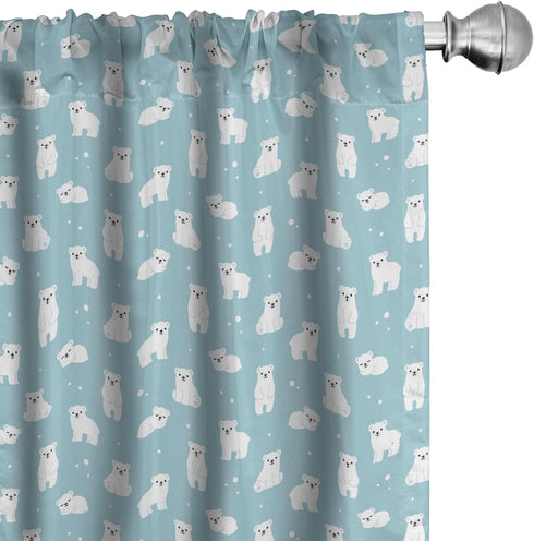 Ambesonne Bear Window Curtains, Cartoon Style Polar Bear Cubs on Sea Inspired Backdrop Arctic Wildlife, Lightweight Decor 2-Panel Set with Rod Poc...