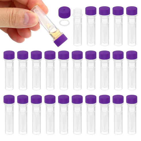 PATIKIL 0.5ml Plastic Cryogenic, 25Pcs Self Standing Cryogenic Vial Screw Top Frozen Test Tube for Lab Laboratory Science, Purple Cap...