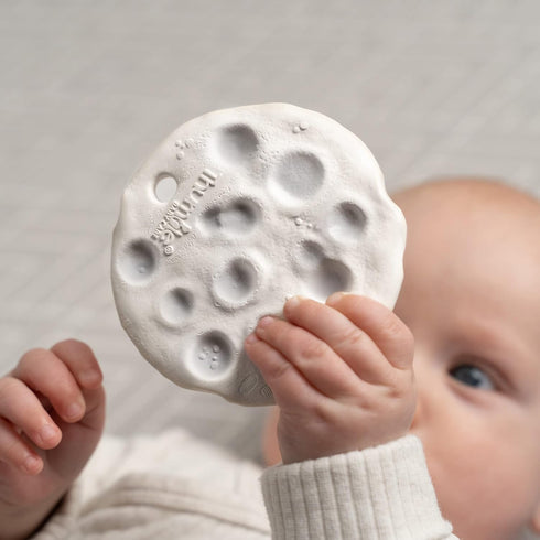 Moon Biscuit Natural Rubber baby toy for teething, bath time and sensory play...