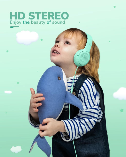Kids Headphones for School Toddler Wired with Microphone Plug in Bulk Boys Headset Girls 3+ Year Old Green...