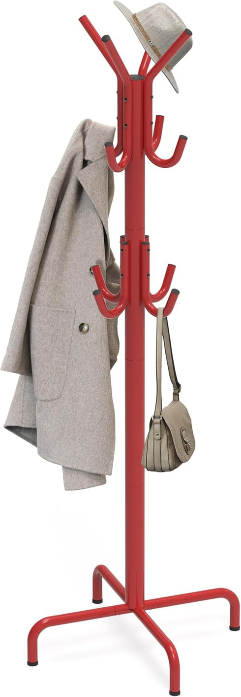 Simple Houseware Standing Coat and Hat Hanger Organizer Rack, 12 Hooks, Red...