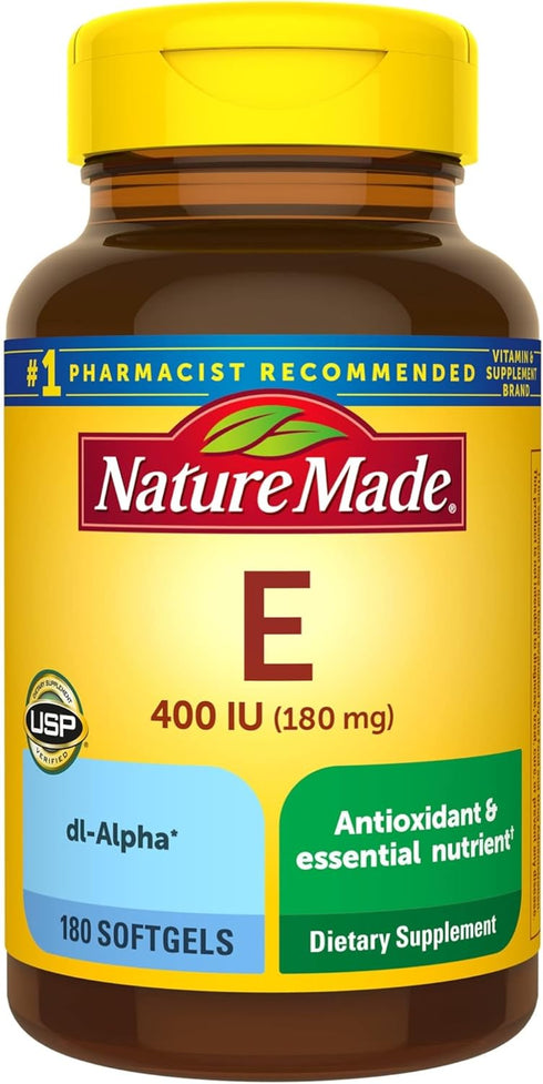 Nature Made Vitamin E 180 mg (400 IU) dl-Alpha, Dietary Supplement for Antioxidant Support, 180 Softgels, 180 Day Supply...