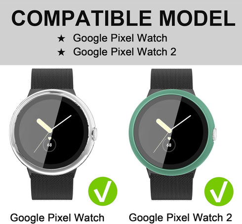 Hard PC Case Built in Tempered Glass Screen Protector for Google Pixel Watch 2 (2023) / Google Pixel Watch, Durable Matte Protective Cover Bumper ...
