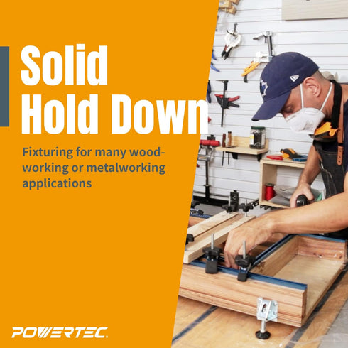 POWERTEC 71168 T-Track Hold Down Clamp for Woodworking, 5-1/2” L x 1-1/8” W, 2 Pack, Blue Black...