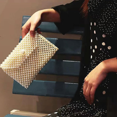 Luxury Pearl Bag Chain Bag Purse Shoulder Bag Evening Bags for Women, Artificial Pearl Clutch Crossbody Beaded Handmade Bags for Party Wedding Bri...