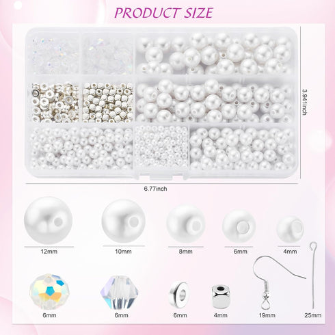 JADVY 980pcs Pearl Beads for Jewelry Making Kit, White Pearl Beads with Accessories for Bracelets, Necklaces, Earrings and Crafts, DIY Pearls Brac...
