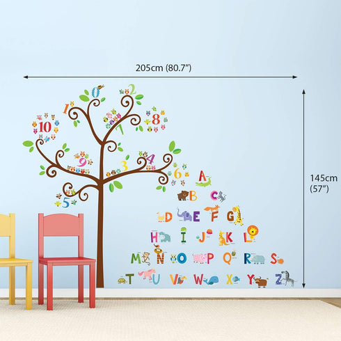 DECOWALL DA-1503 Animal Alphabet ABC and Owl Numbers Tree Kids Wall Stickers Wall Decals Peel and Stick Removable Wall Stickers for Kids Nursery B...