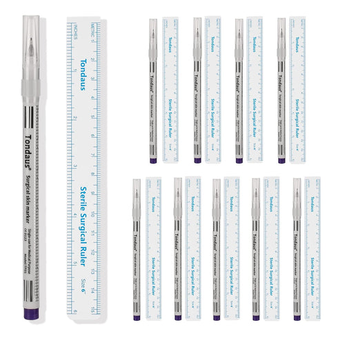 10pcs Tattoo Marker Pen, Surgical Microblading Marker Pen with Paper Ruler, Waterproof Disposable Tattoo Marker for Skin, Eyebrow, 0.5mm Head, Blu...