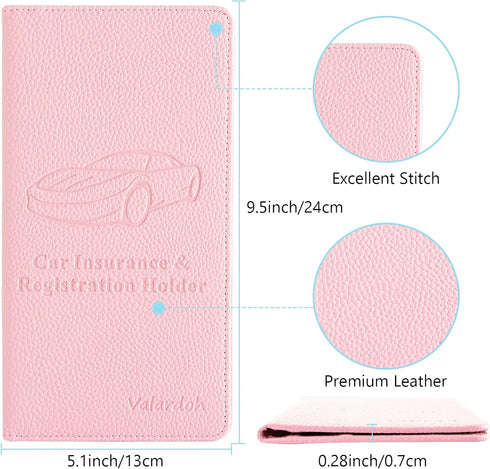 Premium Car Registration and Insurance Card Holder, Car Document Holder for Cards, Driver License & other Essential Documents (Pink)...
