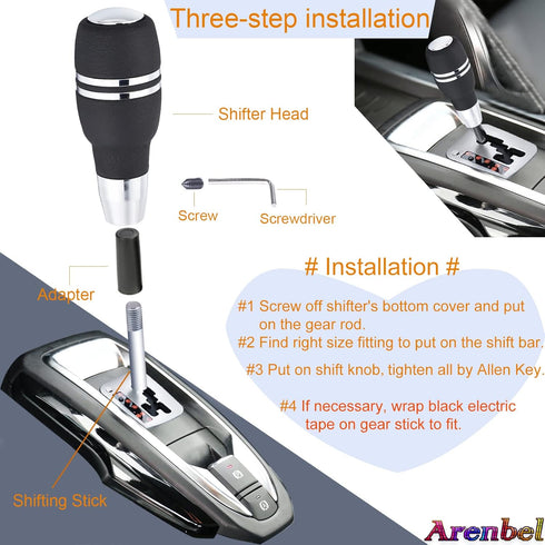 Arenbel 4" Automatic Push Button Gear Shift Knob Leather Covered Car Lever Stick Shifter Handle Fit Most Auto Transmission Vehicles, Black...