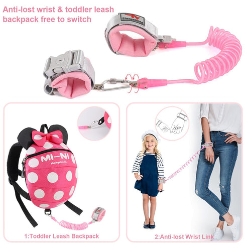 4 in 1 Toddler Harness Leash + Baby Anti Lost Wrist Link, Cute Child Safety Harness Tether, Child Walking Harness Wristband Assistant Strap Belt f...