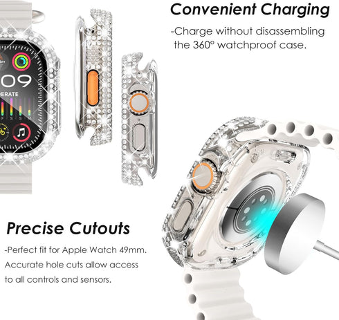 KADES 2 in 1 Bling Waterproof Case for Apple Watch Ultra2 49mm, 360 Protective PC Cover Front & Back Case with Tempered Glass Screen Protector, [F...