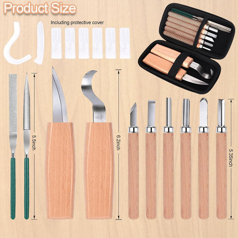 Wood Carving Kit Box Wood Carving Tools Hand Carving Knife Set with hand Files for Wood,Model,Spoon,Pumpkin, Vegetables Carving Kit for Kids Adult...
