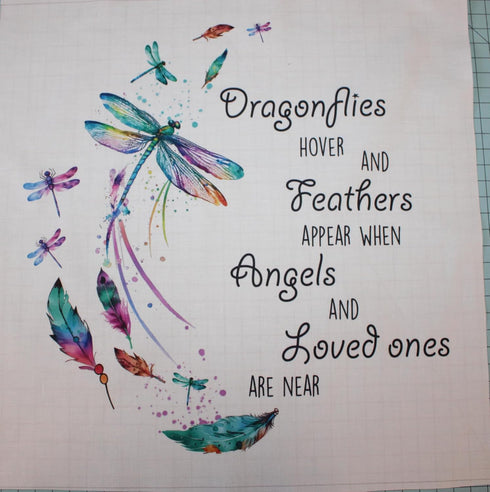 Fabric Panel 14"x14" Dragonfly Memoriam 100% Cotton Quilting Panel Square AM1890...