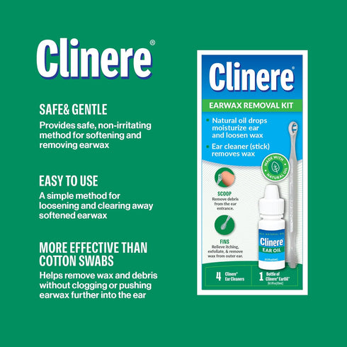 Clinere Ear Oil Conditioner & Ear Cleaners Cleaning Care Kit, 1 Ea, 1count, 4 Ear Tips...