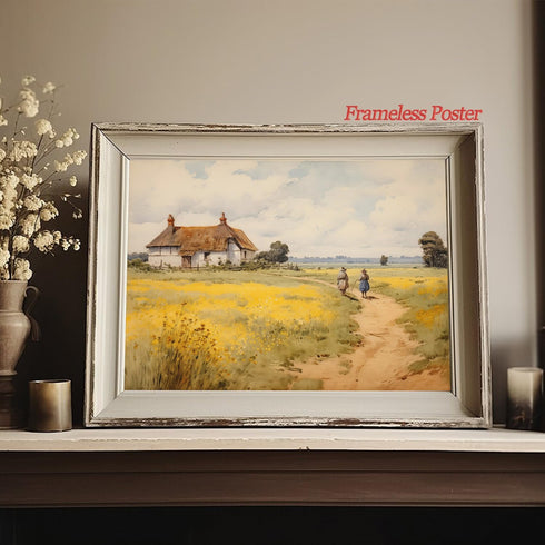 JCSMHVLA Natural Rustic Wall Art Spring Landscape Prints Country Wildflower Landscape Painting Spring Flower Farmhouse Landscape Canvas Wall Art C...