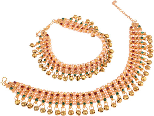 Efulgenz Indian Anklets for Women Pearl Anklet Indian Crystal Ankle Bracelet Anklet Bells Ghungroo Anklets Indian Style Anklet Pair for Women Indi...