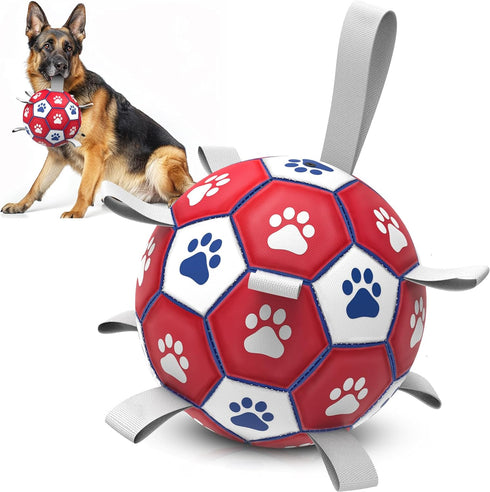 Diman Dog Toys Ball, Interactive dog toys for Tug of War, dog soccer ball with 9 Nylon Straps for Indoor Outdoor, dog toys for Medium dogs & Large...