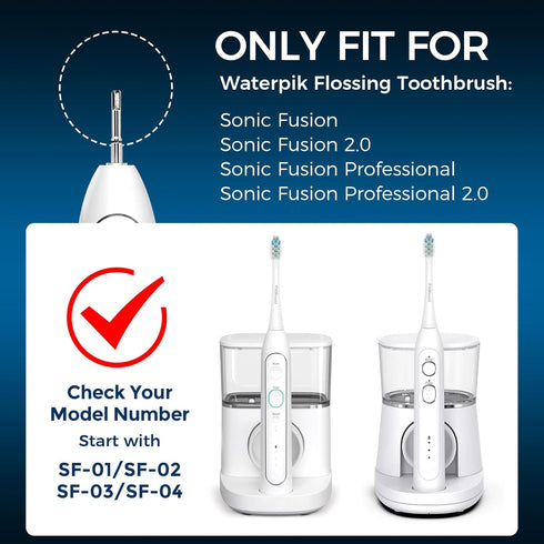 6 Pack Toothbrush Replacement Heads Compatible with WaterPik Sonic Fusion 2.0, FitMount Flossing Brush Head Fit for Water-Pic SF-01W SF-02W and 2....