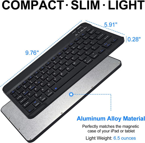 Ultra-Slim Bluetooth Keyboard Compatible with iPad, iPad Air, iPad Pro, iPad Mini, Wireless Keyboard Compatible with Tablet, Apple iPhone, MAC, La...