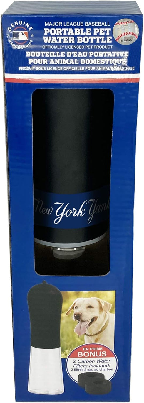 MLB Dog Water Bottle - New York Yankees Baseball Pet Water Bottle. Best Cat Water Bottle. Water Fountain Dispenser for Dogs & Cats, 13.5oz Cool Pe...