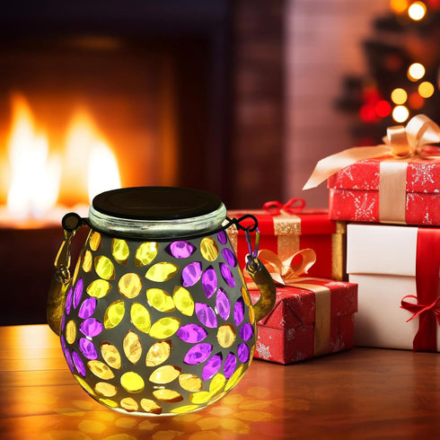 Mosaic Solar Lights Outdoor Lanterns, Decorative Mosaic Glass Solar Lamps Outdoor Waterproof, Hanging Lanterns Solar Night Lights for Garden,Patio...