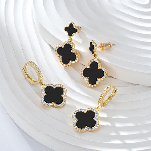 Lucky Clover Earrings Gold Dangle Hoop Earrings Black White Red Clover Earrings-Stud Jewelry Set for Women Trendy...