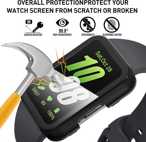 Suoman 2-Pack for Samsung Galaxy Fit3 Case, Full-Coverage Screen Protector Tempered Glass Bumper Cover Case for Samsung Galaxy Fit3 Smartwatch for...