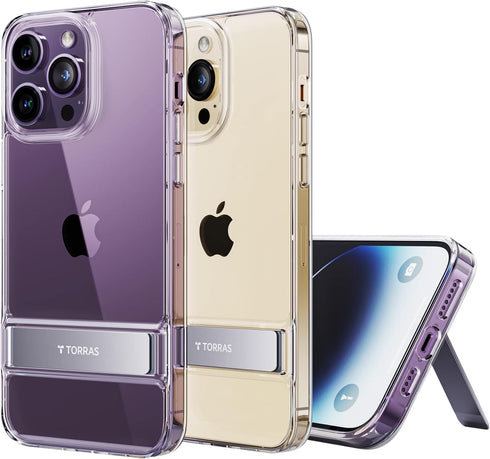TORRAS MoonClimber Designed for iPhone 14 Pro Case Clear with Stand Metal Kickstand, Non-Yellowing, 10FT Military Drop Protective Shockproof Slim ...