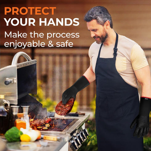 TECEUM BBQ Grill Gloves – Extreme Heat Resistant 1472 F – Extra Long Sleeve Protection – Non Slip Grip Oven Gloves for Barbecue, Grilling, Cooking...