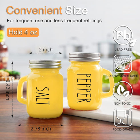 Yellow Salt and Pepper Shakers Set - Yellow Kitchen Decor and Accessories for Home Restaurants Wedding - Glass Salt and Pepper Set for Cooking Tab...