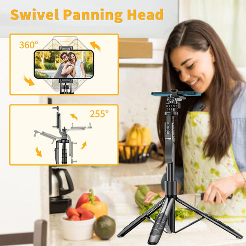 61" Selfie Stick Tripod, All in One Extendable Phone Tripod Stand with Wireless Remote 360° Rotation for iPhone and Android Phone Selfies, Video R...